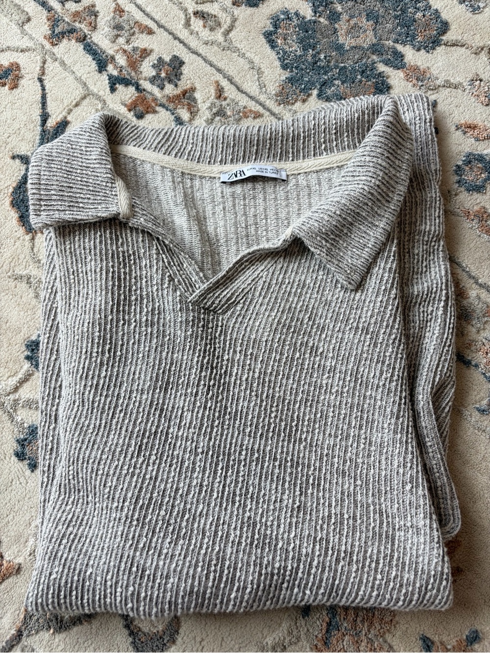Zara Heathered Cream Ribbed Knit Short Sleeve